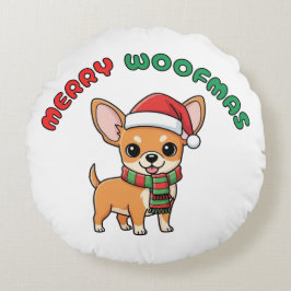 Christmas Chihuahua Round Pillow: Merry Woofmas ラウンドクッション