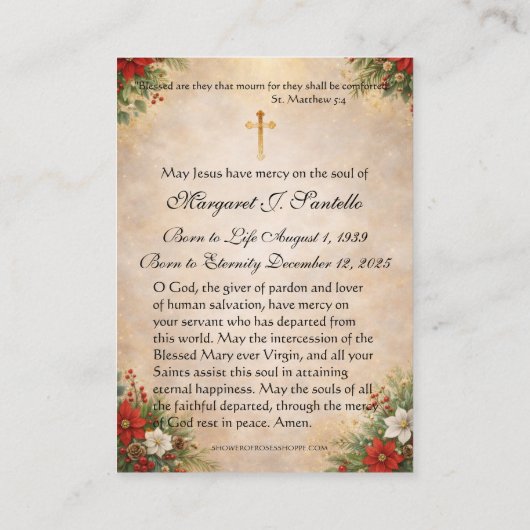 Christmas Child Jesus Catholic Funeral Memorial  名刺 (裏面)