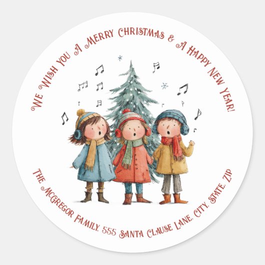 Christmas Children Singing Festive Holiday Sticker ラウンドシール (正面)