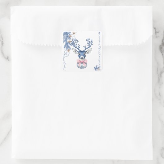 Christmas Chinoiserie Deer スクエアシール (バッグ)