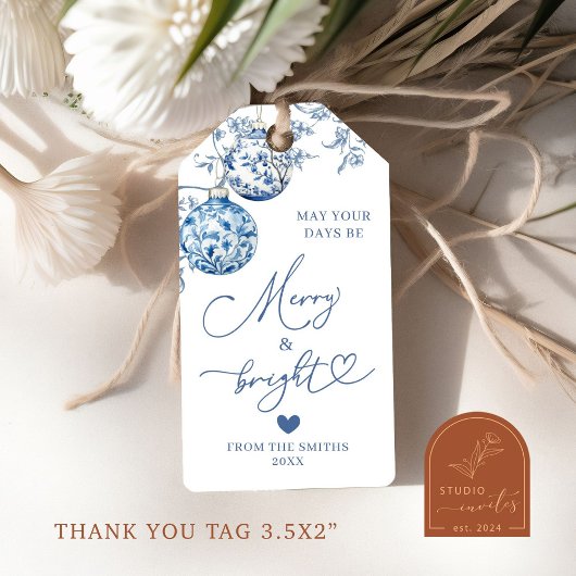 Christmas Chinoiserie Merry and Bright Holiday Tag ギフトタグ