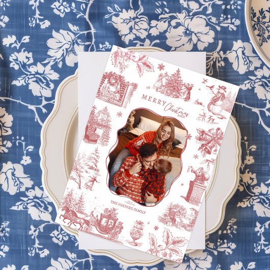 Christmas Chinoiserie Toile Photo シーズンカード