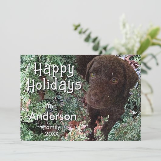 Christmas Chocolate Labrador Dog "Happy Holidays"  カード (スタンド正面)