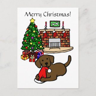 Christmas Chocolate Labradors Cartoon シーズンポストカード