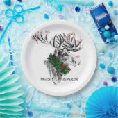 Christmas Chrismoose Moose Birds Holly Paper Plate ペーパープレート (パーティー)
