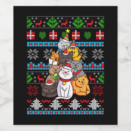 Christmas - Christmas Cat Tree ワインラベル (シングルラベル)