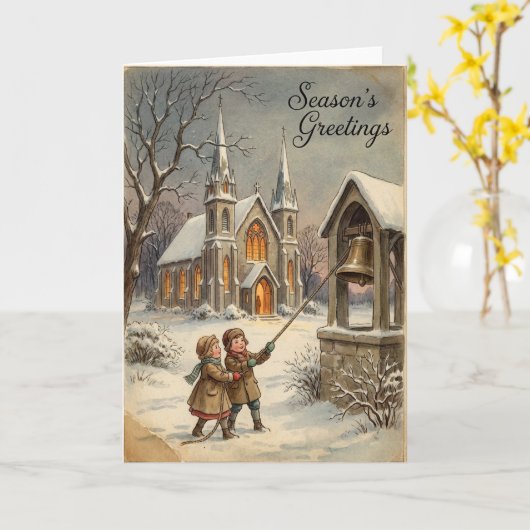 Christmas Church Bells Greetings Card カード (黄色い花)