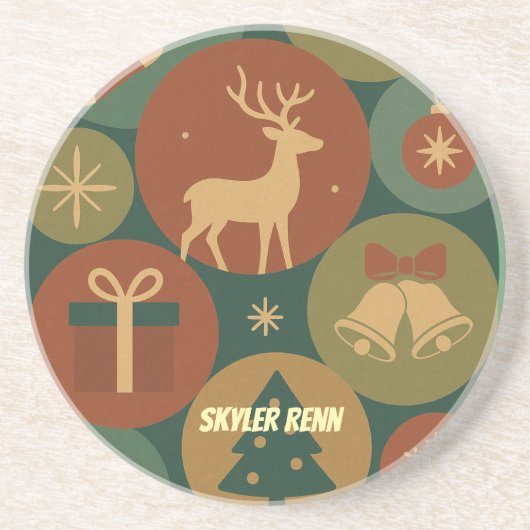 Christmas Circles Pattern Holiday コースター (正面)