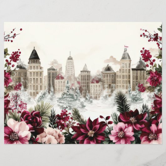 Christmas City and Flowers Scrapbook Paper (正面)