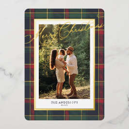 Christmas Classic Plaid Foil Photo Holiday Card 箔招待状
