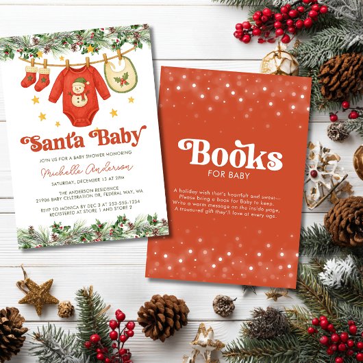 Christmas Clothesline Baby Shower and Book Request 招待状