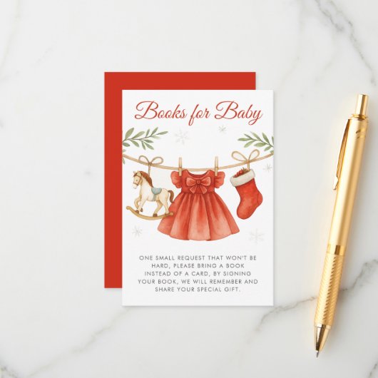 Christmas Clothesline Baby Shower Books for Baby エンクロージャーカード (正面/裏面インサイチュ)