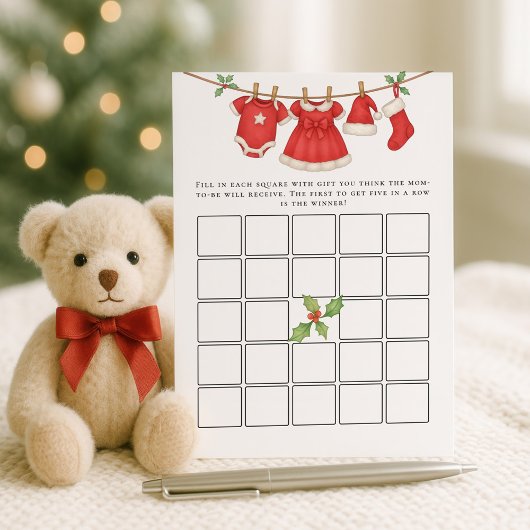Christmas Clothesline Bingo Baby Shower Game Card 招待状