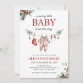 Christmas Clothesline Merry Little Baby Shower 招待状 (正面)