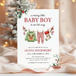 Christmas Clothesline Merry Little Boy Baby Shower 招待状