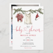 Christmas Clothesline Photo QR Code Baby Shower 招待状 (正面/裏面)