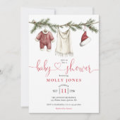 Christmas Clothesline Winter Baby Shower 招待状 (正面)