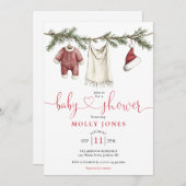 Christmas Clothesline Winter Baby Shower 招待状 (正面/裏面)