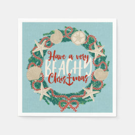 Christmas Coastal Tropical Sea Shell Wreath - Aqua スタンダードカクテルナプキン