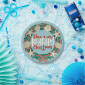 Christmas Coastal Tropical Sea Shell Wreath - Aqua ペーパープレート (パーティー)