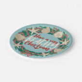 Christmas Coastal Tropical Sea Shell Wreath - Aqua ペーパープレート (アングル)