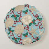 Christmas Coastal Tropical Sea Shell Wreath -Aqua ラウンドクッション (裏面)