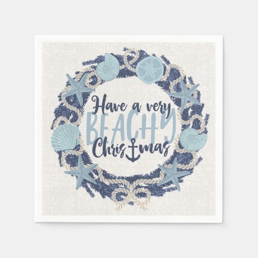 Christmas Coastal Tropical Sea Shell Wreath - Blue スタンダードカクテルナプキン (正面)