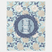 Christmas Coastal Tropical Sea Shell Wreath - Blue フリースブランケット (正面)
