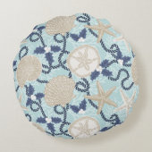 Christmas Coastal Tropical Sea Shell Wreath -Blue ラウンドクッション (裏面)