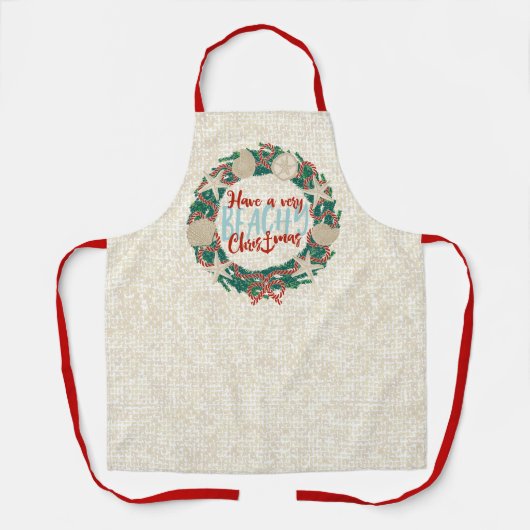 Christmas Coastal Tropical Sea Shell Wreath -Red エプロン (正面)