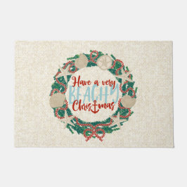 Christmas Coastal Tropical Sea Shell Wreath -Red ドアマット