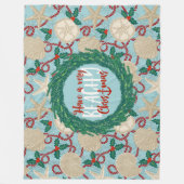 Christmas Coastal Tropical Sea Shell Wreath - Red フリースブランケット (正面)