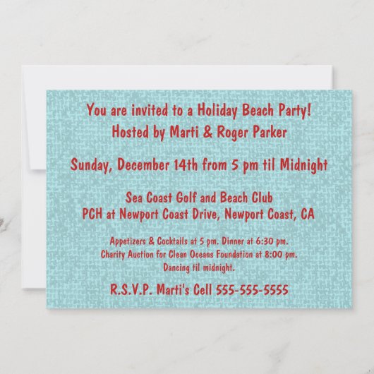 Christmas Coastal Tropical Sea Shells - Aqua & Red 招待状 (裏面)