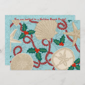 Christmas Coastal Tropical Sea Shells - Aqua & Red 招待状 (正面/裏面)