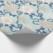 Christmas Coastal Tropical Sea Shells - Blue ラッピングペーパー (角)
