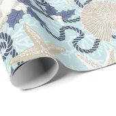 Christmas Coastal Tropical Sea Shells - Blue ラッピングペーパー (ロールコーナー)