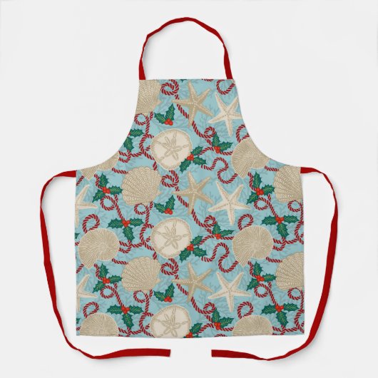 Christmas Coastal Tropical Sea Shells -Red エプロン (正面)