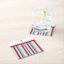 Christmas Coasters – Blue, Red & Gold Stripes スクエアペーパーコースター