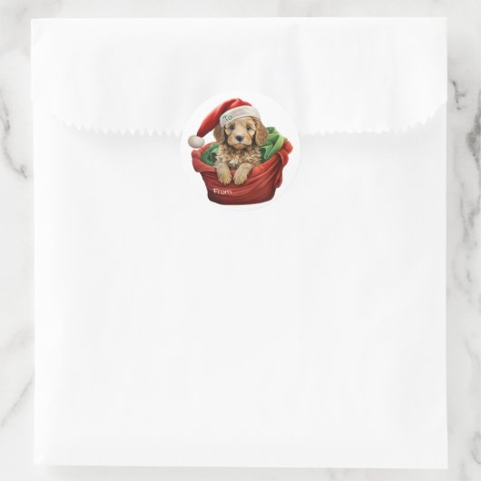 Christmas Cockapoo Puppy Sticker ラウンドシール (バッグ)