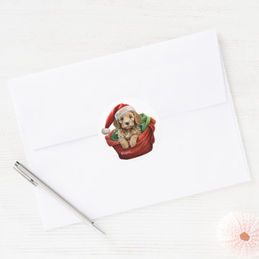 Christmas Cockapoo Puppy Sticker ラウンドシール (封筒)