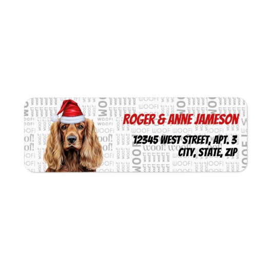 Christmas Cocker Spaniel Santa Return Address ラベル (正面)