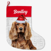 Christmas Cocker Spaniel with Dog's Name ラージクリスマスストッキング (正面)