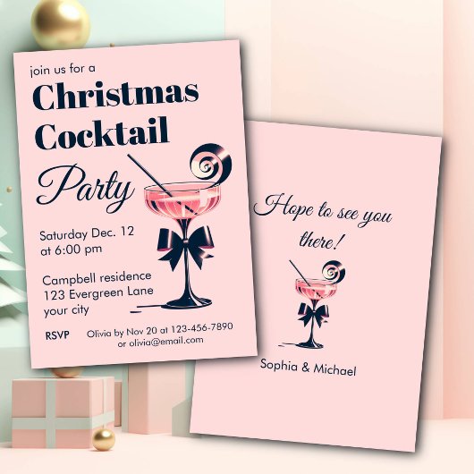 Christmas Cocktail Party Pink And Black Elegant 招待状