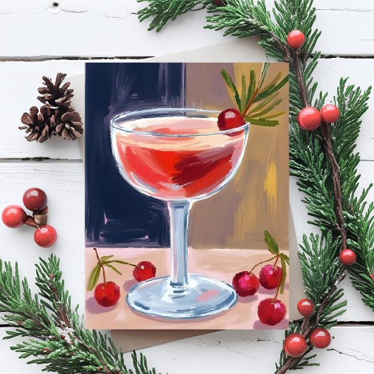 Christmas Cocktail | Red Berries Pine Merry シーズンポストカード