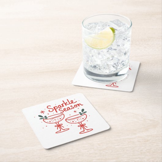 Christmas Cocktails Sparkle Season スクエアペーパーコースター (インサイチュ)