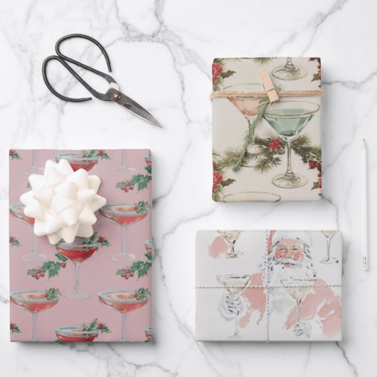Christmas Cocktails Wrapping Paper Flat Sheet Set ラッピングペーパーシート (正面)