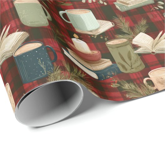 Christmas Coffee Cups Books Candles Rad Plaid  ラッピングペーパー (ロールコーナー)