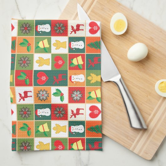 Christmas collage images キッチンタオル (四つ折り)