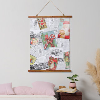 Christmas Collage Wood Topped Wall Tapestry 吊り下げ型タペストリー