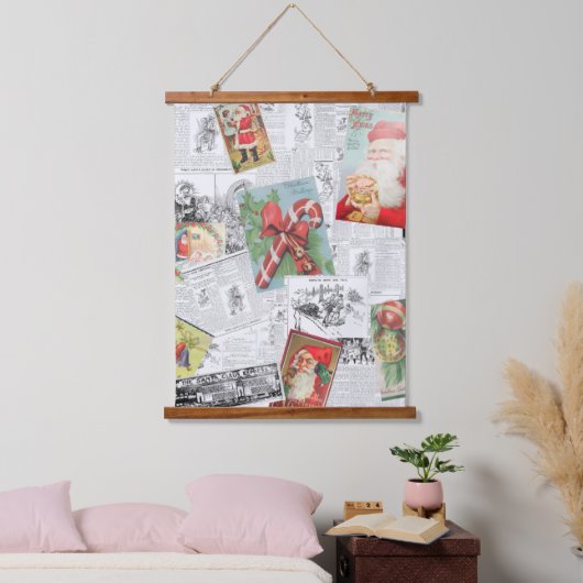 Christmas Collage Wood Topped Wall Tapestry 吊り下げ型タペストリー (寝室)